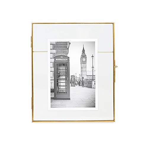Isaac Jacobs 8x10, Antique Gold, Vintage Style Brass and Glass, Metal Floating Desk Photo Frame (Vertical), with Locket Closure for Pictures, Art, More - Thumbnail 3