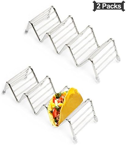 Taco Holder, Amytalk 2 Pack Premium Stainless Steel Taco Holders, Restaurant Grade Taco Stand, Taco Rack Hold 3 or 4 Hard or Soft Shell Tacos