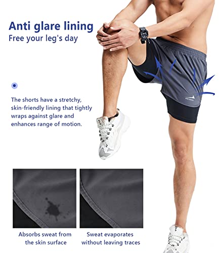 Men's Running Shorts 2 in 1 Shorts Gym Athletic Shorts Outdoor Marathon Workout Training Shorts