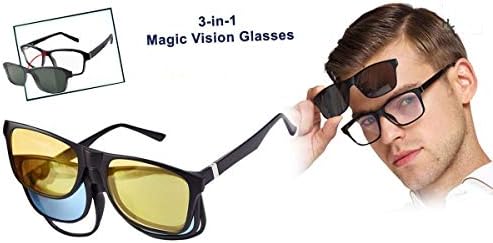 Cartshopper 3 in 1 Magnetic Clip Stylish Sunglasses Day & Night Vision Goggles HD Anti-Glare Polarized Lens UV Protected Bike Driving Glasses