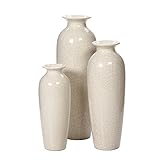 Hosley's Set of 3 Crackle Ivory Ceramic Vases in Gift Box (Kitchen)