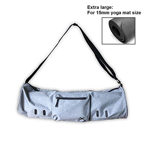 YogaAddict Yoga Mat Bag ‘Compact’ (Extra Large) with Pocket, Fit 15mm Yoga Mat Size, 29″ Long, Easy Access – Grey Snow