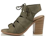 Soda Women's Quince Faux Leather Peep Toe Lace Up Gladiator Slingback Open Back Ankle Boot