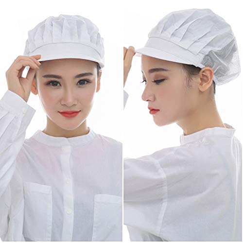 Jahome Women Mesh Industrial Anti-Dust Workshop Hats Kitchen Canteen Food Hat Chef Hair Net (White2 Pcs)
