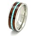Titanium Hawaiian Koa Wood and Turquoise Inlay Wedding Band Ring 8mm Size 7 to 15