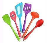 Drewliet 6-Piece Premium Multicolor Silicone Kitchen Utensil Set - 2 Turners, 2 Spoons, 1 Spatula &amp; 1 Ladle - Heat Resistant Cooking Utensil ()