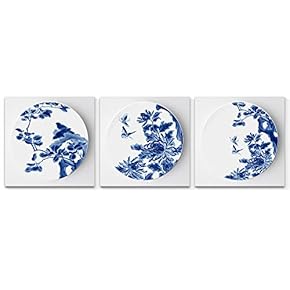 Wall26-3 Panel Canvas Wall Art- Blue and White Porcelain -Giclee Painting Wall Bedroom Living Room Home Decoration - 12"x12"x3 Panels