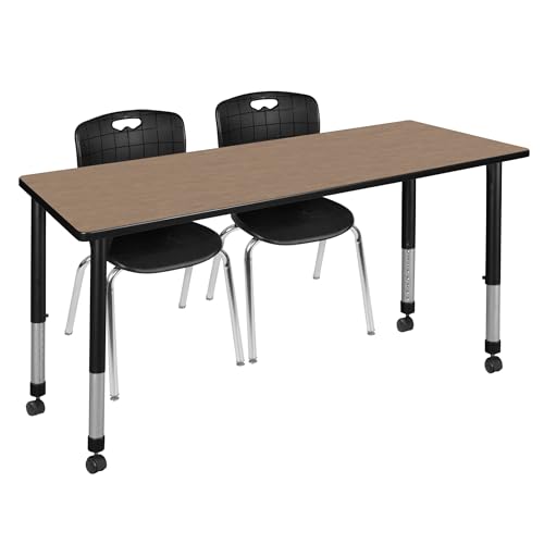 Regency Kee 66 x 24 in. Mobile Adjustable Classroom Table- Noble Oak Top, Black…