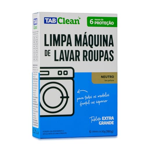 Limpa Maquina de Lavar Roupas em Tabletes/Pastilhas TabClean cx c/ 06 unidades de 30g (180g) para todos os tipos de Maquinas de Lavar Roupas (concentrado) 6 meses de proteção, basta 1 por mês.