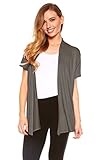 Red Hanger Womens Basic Short Sleeve Draped Open Front Cardigan In Solid Colors (Charcoal-L)