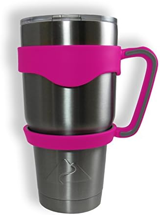 Tirsty 30 oz Tumbler Handle fits Ozark Trail, YETI and more tumblers. Includes Secure Travel Clip (Hot Pink)