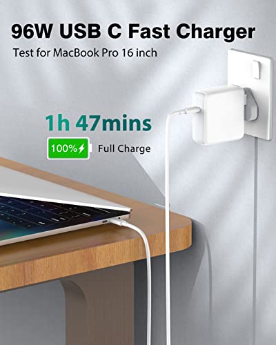96W USB C Charger Compatible with MacBook Pro MacBook Air 13 14 15 16 inch 2024 2023 2022 2021 2020, M3 M2 M1 Mac Laptop, and All USB C Devices (2M/6.6FT C to C Cable Included)