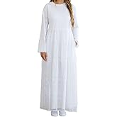 Called and Ready Women's White Pull Over Temple Dress | Easy Care| Floral Lace | Side Pockets | Full-Length | High Waist