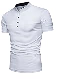 Apparel M&S&W Men's Leisure Solid Color Short Sleeve Button Up Shirts Turn-Down Polo Shirt White L Book