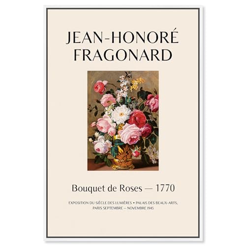 Art Remedy Roses in a Golden Vase Canvas Vintage Art Poster, White Frame, 36 x…