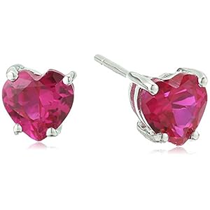 Amazon Collection 10k White Gold Gemstone Heart Stud Earrings for Women with Butterfly Backs