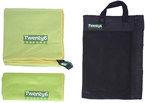 Microfiber Travel / Camping Towel Compact Quick Dry (Green/Yellow, Large)