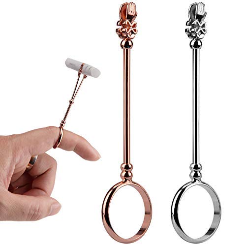 AIEX 2pcs Cigarette Holder Ring Lady Elegant Protect your Finger Smoker Holder Ring for Men and Women, Silver and Rose Gold, M 17mm, 0.67inch