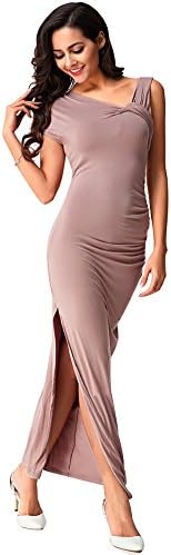 FAIRDLS Women’s Special Bodycon Irregular Fold Faux Wrap Night Gown Maxi Dress (L, Khaki)