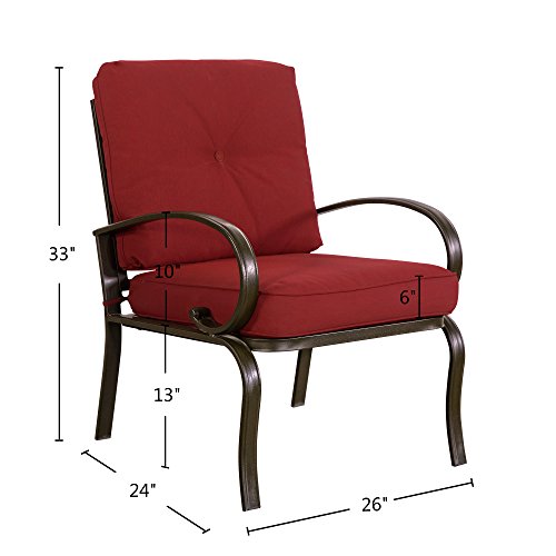 Cloud Mountain Set of 4 Patio Club Chairs Outdoor Patio Dining Chairs Wrought Iron Set Garden Dining Seating Chair, Brick Red Cushions - Thumbnail 3