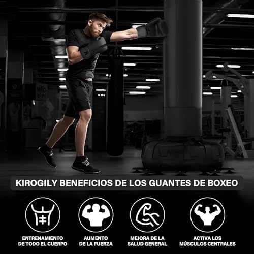 KIROGILY Guantes Box, Guantes de Box para Hombre Mujer, Guantes de Boxeo(12-14-16 oz), Incluyen Protector Bucal, Correas Boxing y Bolsa Almacenamiento, Ideales para Boxeo y MMA