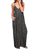 Yidarton Womens V-neck Polka Dot Pocket Long Maxi Dress