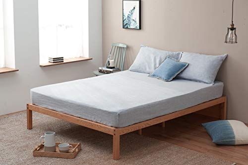 DAPU Pure Stone Washed Linen Sheets Set 100% French Natural Linen European Flax (King, Summer Sky, Flat, Fitted and 2 Pillowcases)