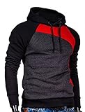 DOUBLEC Mens Pullover Fleece Hoodies Dark Grey& Black&Red XXL