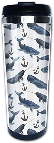 Kafeibei996 Aquarelle Whales with Anchors Marine Biology 14oz Insulated Stainless Steel Travel & Camping Mug for Beer, Cocktails, Coffee & Tea with Splash-Proof Lid for Men&Women