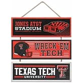 Open Road Brands Texas Tech University Football Stadium Linked Wood Wall Decor - Vintage Red Raiders Sign for Man Cave or Dorm Room