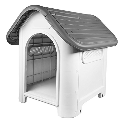 RayGar Plastic Dog Cat Kennel House Weatherproof For Indoor And Outdoor Pet Shelter, Grey