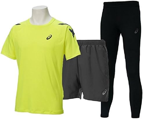 Amazon ランニングウェア メンズ 3点セット アシックス Asics 半袖シャツ Tシャツ 5インチショートパンツ ロングタイツ ランニングパンツ 男性 ジムトレーニング スポーツウェア Asicsbset S 0392 フラッシュイエロー Tシャツ カットソー 通販
