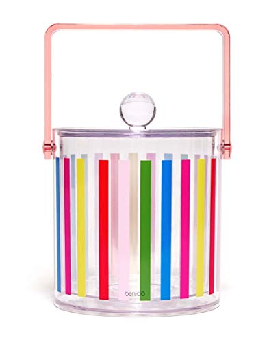 ban.do Party On Double Wall Plastic Ice Bucket with Lid, Handle, & Tongs, block party
