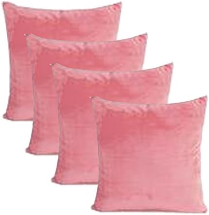 Shinnwa Velvet Super Soft Decorative Throw Pillow Case Solid Twin Side Cushion Covers for Car, 18" x 18", Pink, Pack of 4