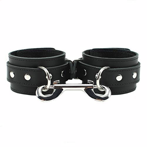 Aurora Handcuffs Leg Cuffs Handcrafted Latigo Leather Wrist Ankle Cuffs (Royal Black, Ankle)