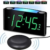 Vibrating Loud Alarm Clock with Bed Shaker for Heavy Sleeper Deaf Senior Kids, Easy to Set Digital Bedroom Desk Travel Clock, Large LED Display &amp; Dimmer, Night Light, USB Charger 12/24H Battery Backup