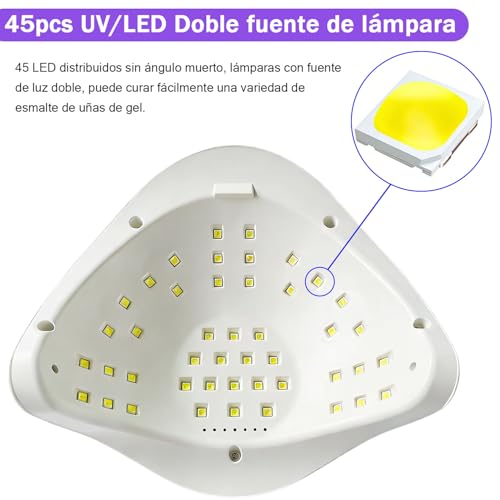 CARYWON - Lámpara de Uñas, 200W 45 UV LED Lámpara de Uñas para Esmalte de Gel, Secador de Uñas con 4 Ajustes de Temporizador y Pantalla LCD, Lámpara de gel de Curado Portátil más Rápido