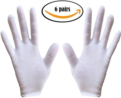 Moisturizing Gloves - Thicker Cotton White Gloves - Cosmetic Moisturizing Gloves - Hand Spa Gloves Moisture Enhancing Gloves 8.6 Inches (6 Pairs)