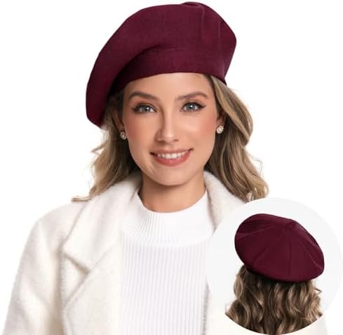 Women Felt French Beret Hat Knitted Beanie Hat Vintage 