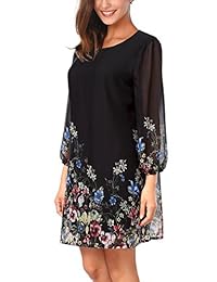 DJT, vestido de gasa para mujer, motivo floral, mangas 3 4, de corte holgado, tipo túnica