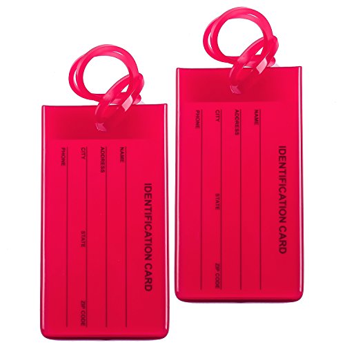 2 Packs Colorful Flexible Travel Luggage Tags for Baggage Bags/Suitcases - Name ID Labels Set for Travel - Red