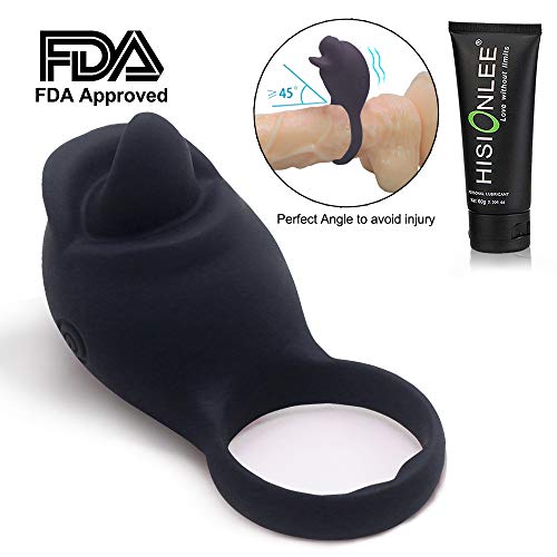 Vibrating Penis Ring Rechargeable Silicone Cock Ring Stimulator for Male Longer Lasting Erections Sex Toys (Black)