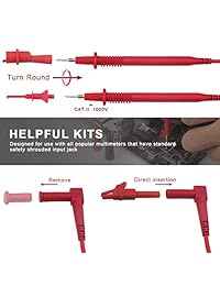 TKDMR   Juego de 8 cables de prueba eléctricos para multímetros, pinzas de aligator roscadas, pinza de seguridad con mini ganchos de prueba roscados