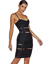 UONBOX Vestido de mujer con tirantes de espagueti y jaula transparente