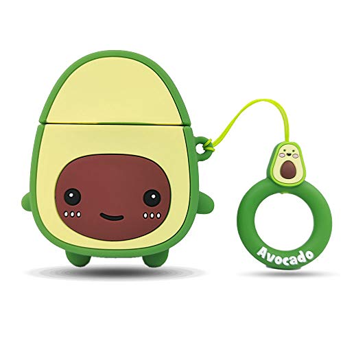Airpods Case, TXGOT 3D Cute Cartoon Fruit Avocado Airpods Cover Soft Silicone Rechargeable Headphone Cases,Shockproof Protective Premium Silicone Cover and Skin for Apple AirPods 1st/2nd Charging Case