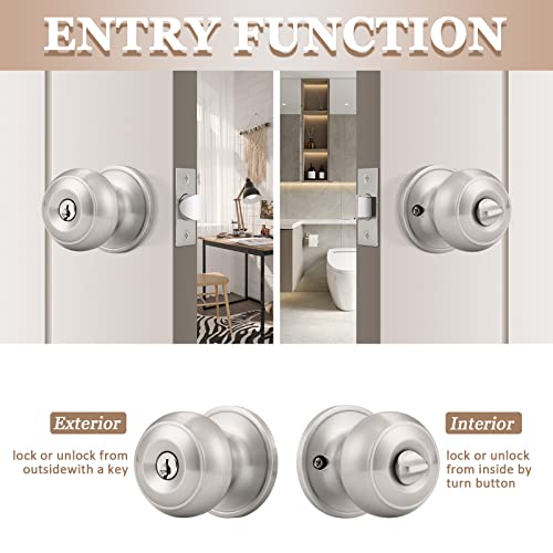 Probrico (6 Pack) Satin Nickel Round Entry Door Knobs Keyed Alike, Exterior/Interior Door