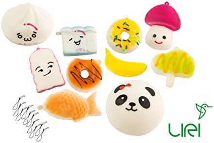 Squishies 10 pcs Slow Rising Kawaii Squishy Toys Medium and Small Sizes Cute Panda Animals Food Cartoon with Straps Ideal for Stress relief Pretend Play Collectible Gifts for Kids and Adults