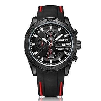 Gmarks Elegant Design Analog Chronograph Sports Series Genuine PU Strap Watch -2055 Black