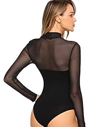 DIDK - Body de malla transparente a rayas para mujer