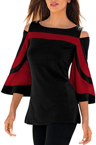 METFIT Women Cold Shoulder Long Sleeve T-Shirt Spring Summer Tops Blouse Sweatshirt Pullover 2018 (Red, M)